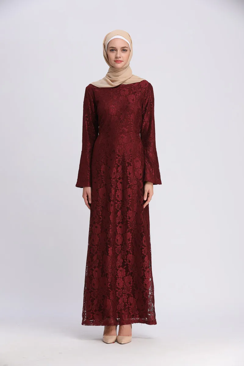 Элегантное мусульманское кружевное платье-футляр abaya, макси, кардиган с расклешенными рукавами, длинные халаты, туника, мусульманская одежда