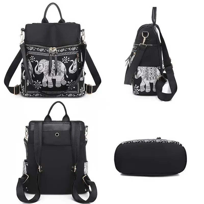Gradosoo Elephant Pattern Backpack Women PU Leather Schoolbag Female Panelled Shoulder Bag Multifunction Fashion LBF595 | Багаж и сумки