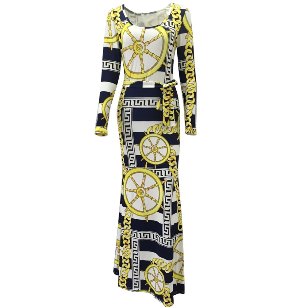 Весна/Лето 2019 новый стиль модный цифровой принт платье с длинными рукавами и