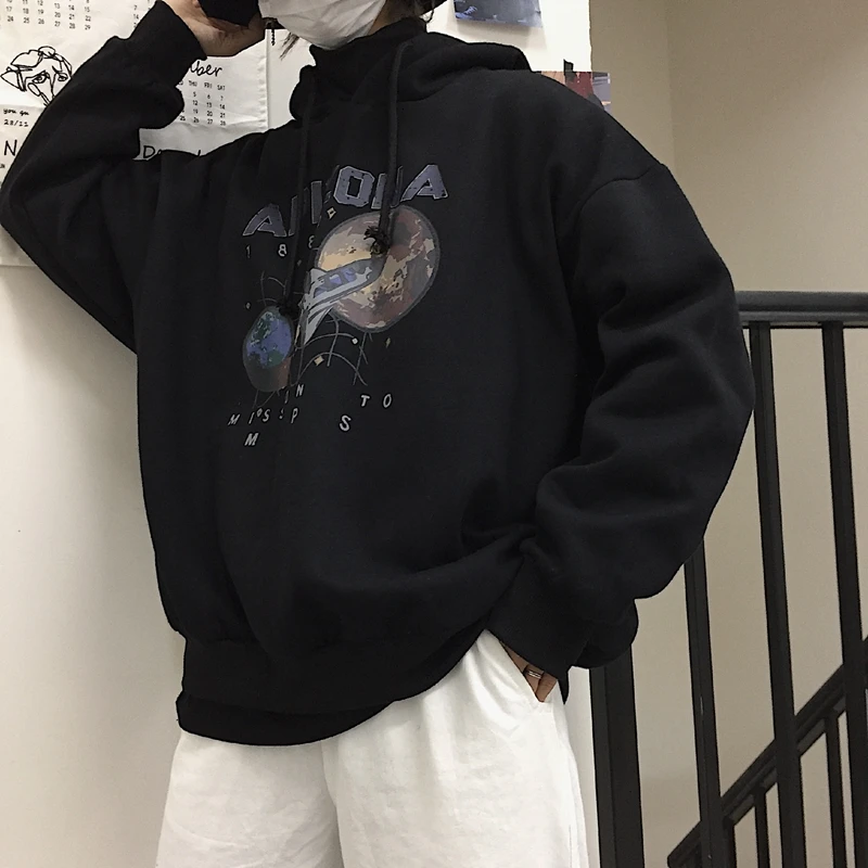 Винтажная Женская толстовка Neploe Harajuku,, Миссия на Марс, космический корабль, Аризона, худи, черный пуловер с капюшоном, 39104