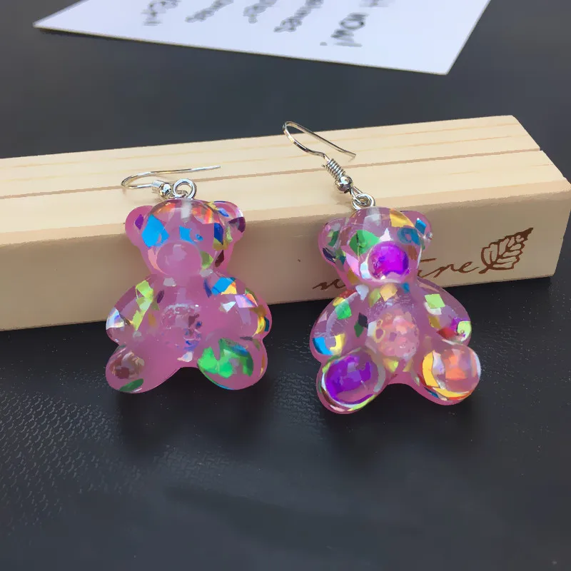 Творческие Hadmade блестящие прозрачные красочные Медведи Висячие серьги для