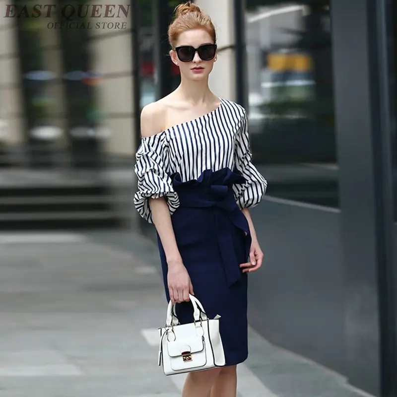 2018 Fashion one shoulder striped women dress sexy side tunic Elegant bodycon lantern sleeve Casual dresses DD334 F | Женская одежда