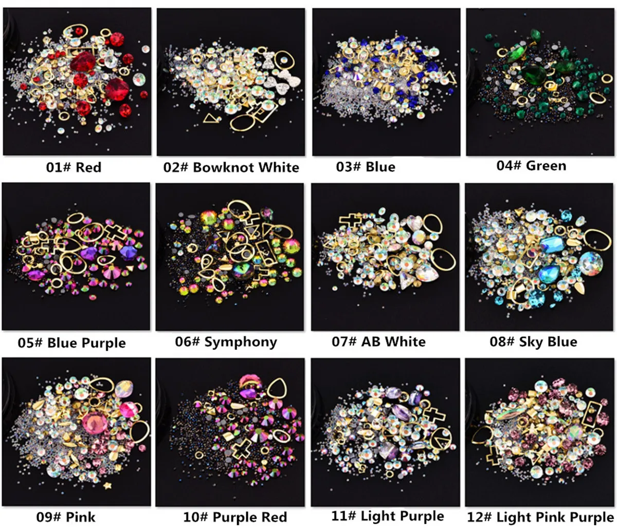 Цветные Стразы для ногтей AB металлические стразы с кристаллами мини-бусины в