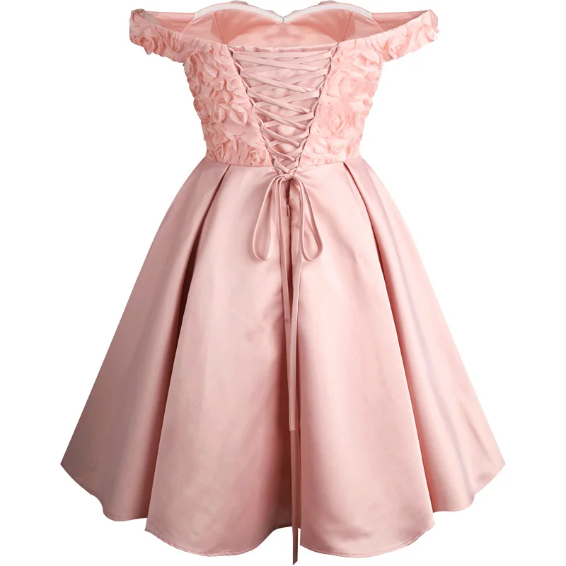 Женское платье с открытыми плечами Angel fashions Розовое Бальное Платье на шнуровке