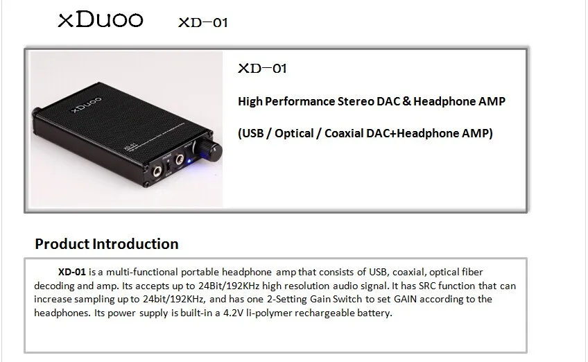 XDuoo XD-01 24 бит/192 кГц HIFI аудио ЦАП портативный усилитель для наушников высокая производительность стерео ЦАП и усилитель для наушников