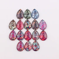 handmade 18x25mm 13x18mm glass floral mbroidery teardrop flatback cameo cabochon domed diy jewelry photo pendant setting