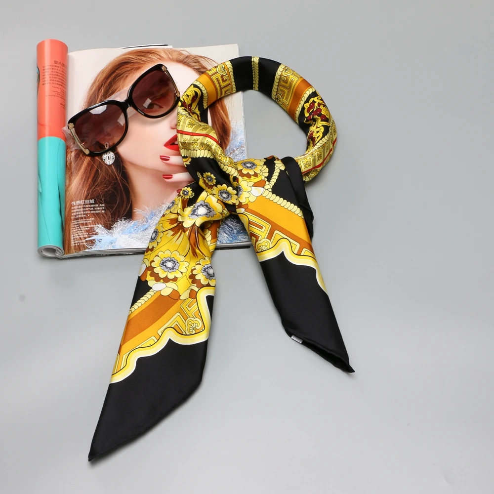 Модный цветочный принт 100% шелковый шарф хиджаб платок женский большой