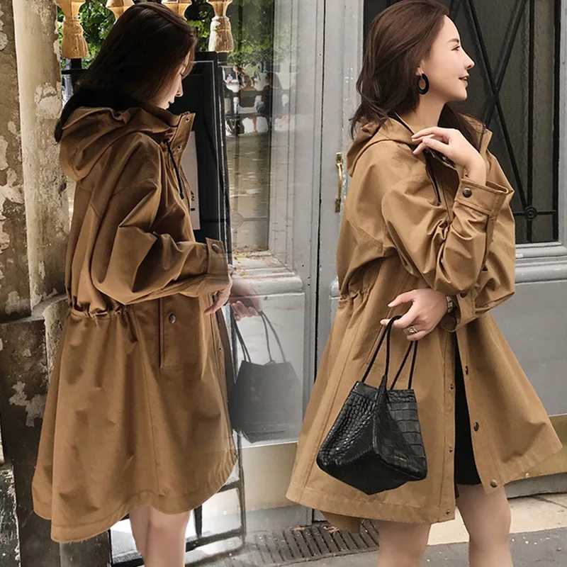 Женская Асимметричная ветровка однотонная Длинная с капюшоном и регулируемой