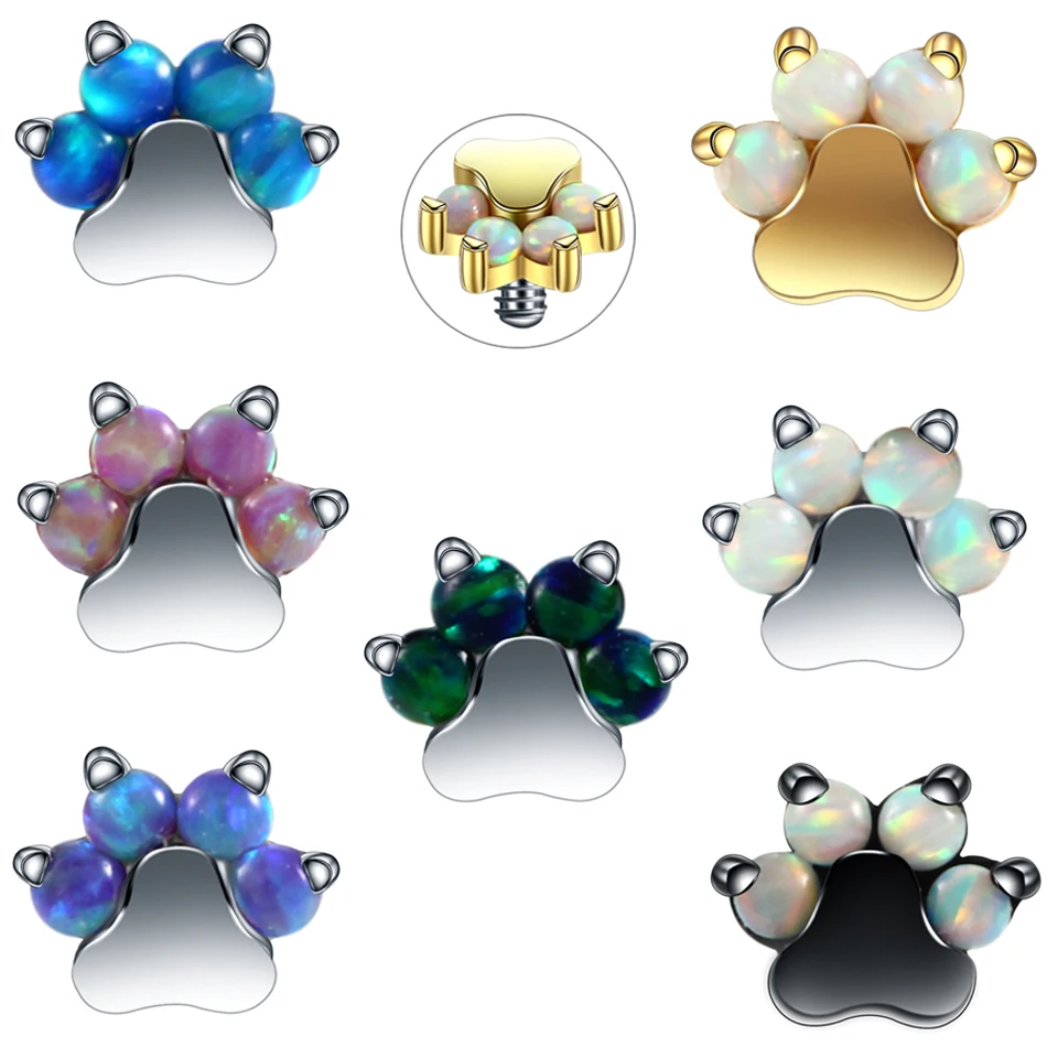 

1PC 316L Stainless Steel Micro Dermal Anchor Piercings Opal Cat Claw Micro Top Skin Diver Piercing Hide Attachments Body Jewelry