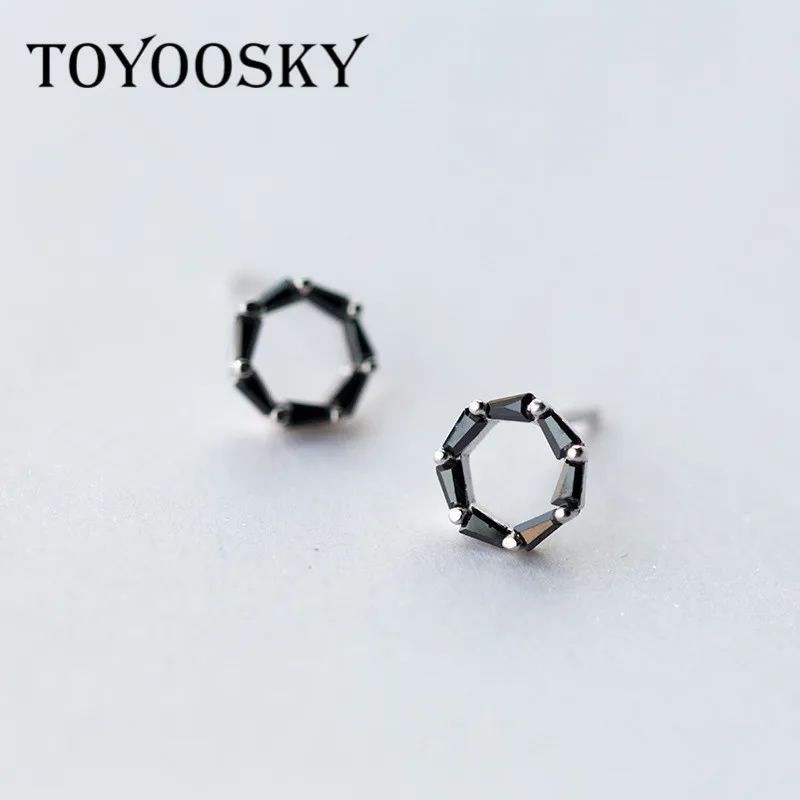 Женские Геометрические серьги-гвоздики TOYOOSKY из серебра 925 пробы с черным
