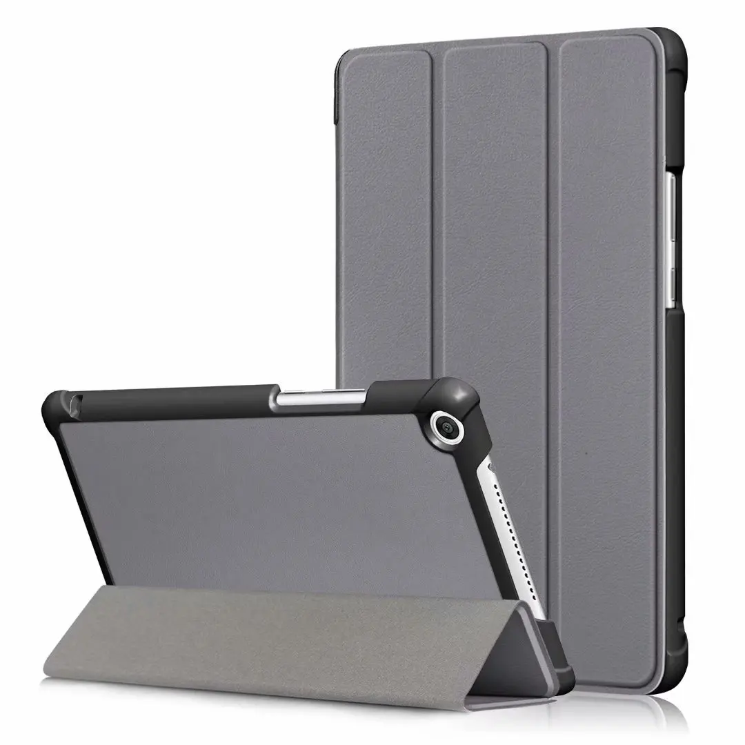 gray Тонкий флип из искусственной кожи чехол для huawei MediaPad M5 lite 8 JDN2-W09/AL00 8,0 дюймов умный чехол для huawei m5 lite 8 Чехол+ пленка+ ручка - Цвет: gray