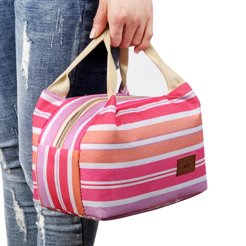 Маленькая Портативная сумка для ланча Оксфорд полосатая печать коробка