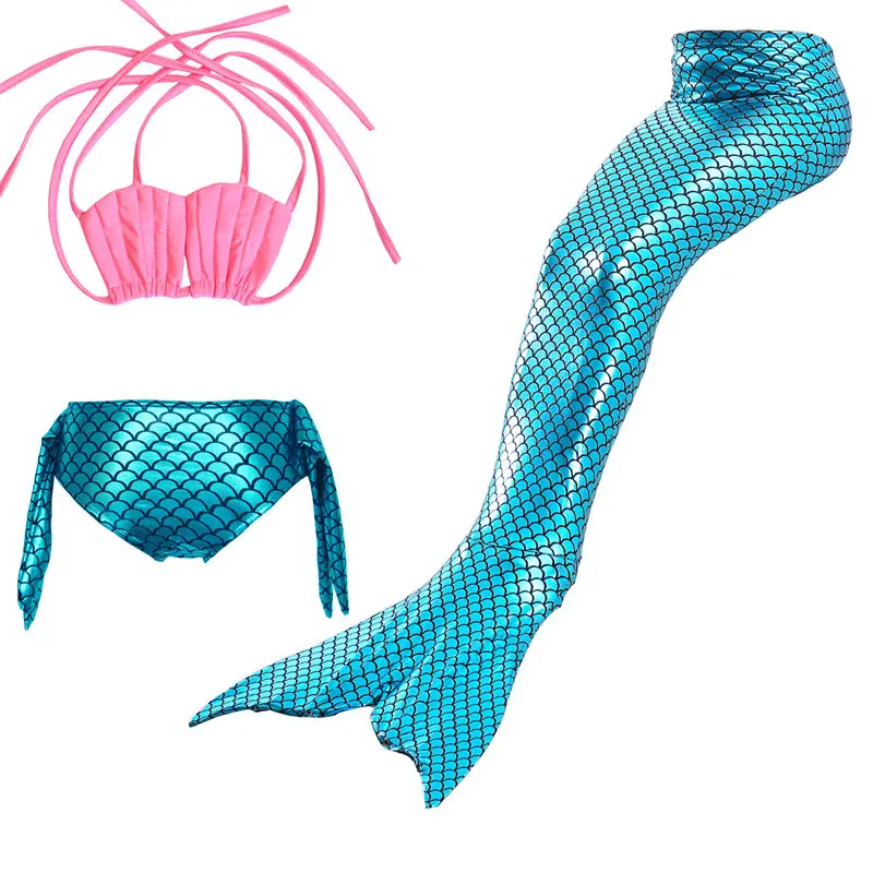 3pcs swimsuit Хвосты маленькой русалки для плавания Костюм Русалки косплей девушки купальник детский для плавания костюм Monofin Cola De Siren - Цвет: 3pcs swimsuit