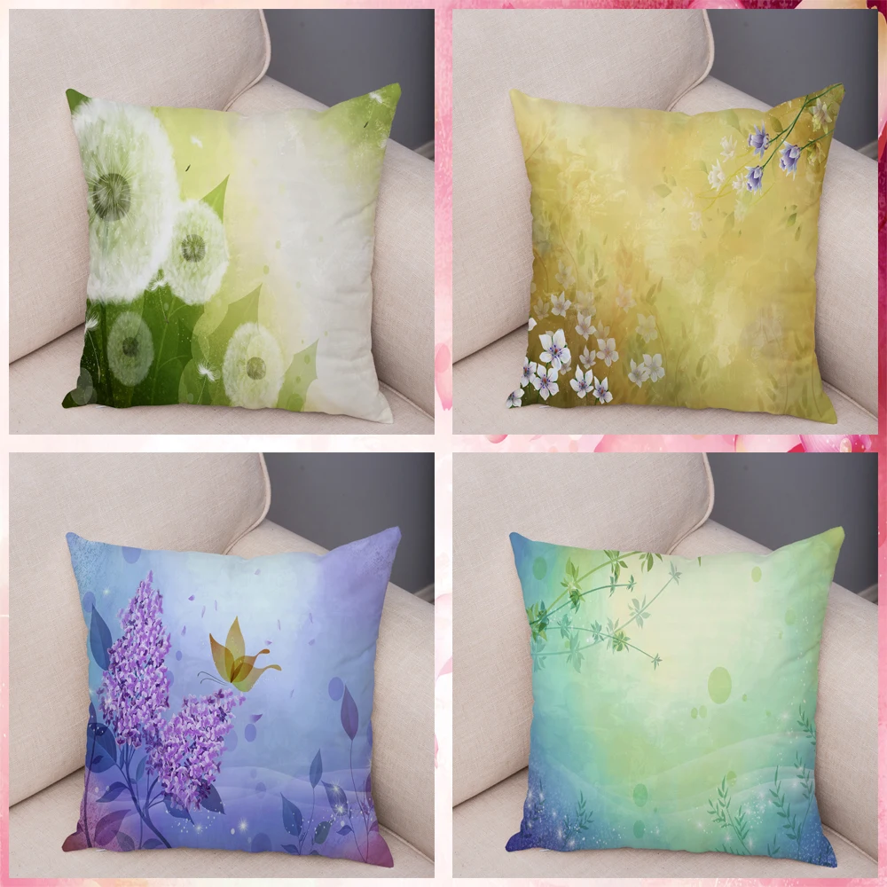 Super Soft Short Plush Cushion Cover Flower Green Plant Pillow Covers 45*45cm Throw Pillows Cases Sofa Home Decor Pillowcase | Дом и сад