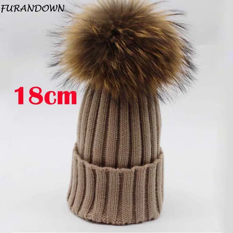 FURANDOWN 2019 большой 18 см меховой помпон зимняя шапка Осенняя женская однотонные