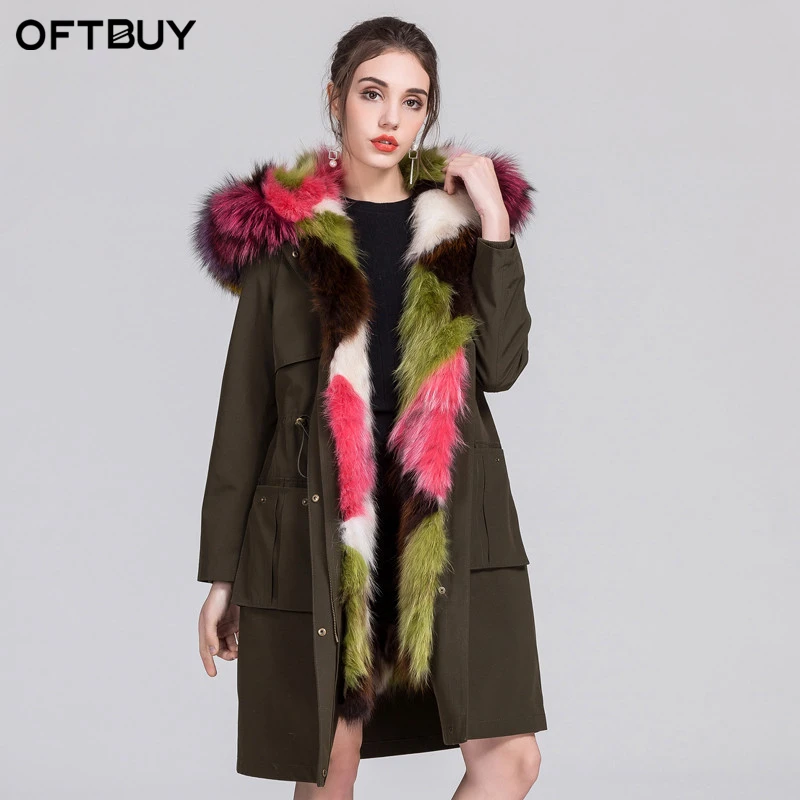 Oftbuy Новинка 2017 Fashion долго реального Natural меховое пальто зимняя куртка женские