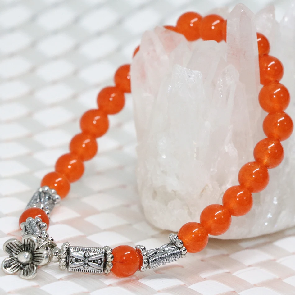 Натуральный красный браслет с круглыми бусинами растягивающийся для женщин 6 мм