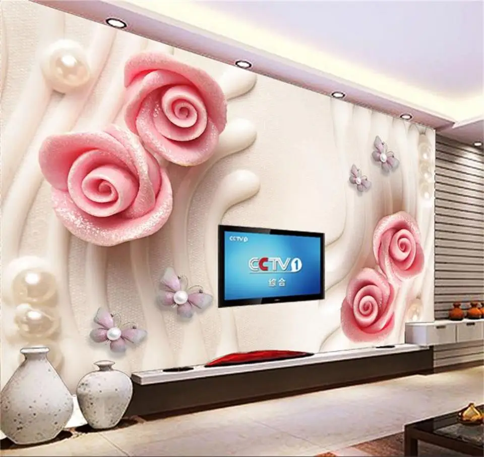 

Настенные 3D-обои на заказ для гостиной, настенные 3d обои с изображением жемчужной розы, бабочки, дивана, фона для телевизора