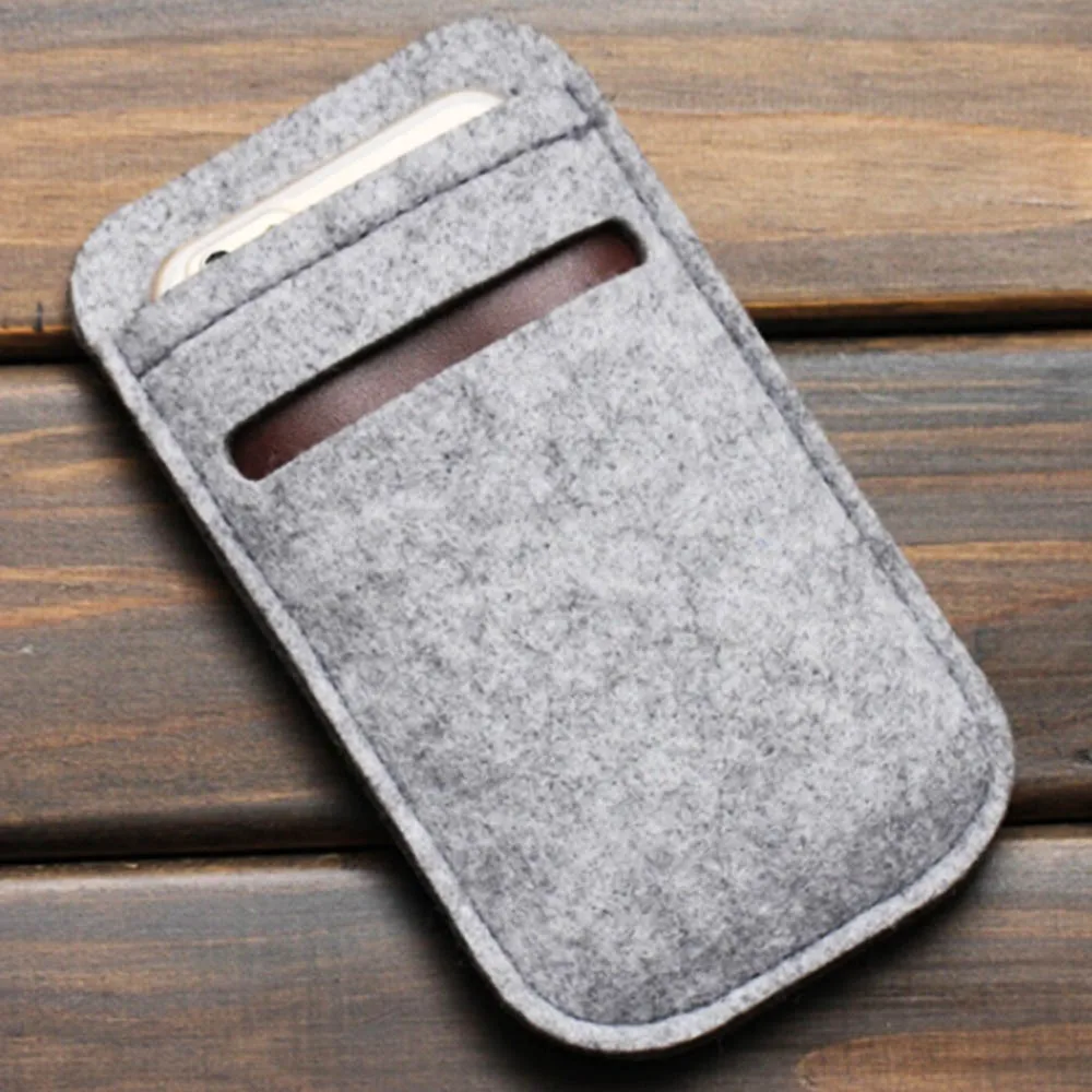 

Universal Wool Felt Case Bag for 4.7 5.5 Inch Mobile Phone Case Wallet Bag Card Slot Pouch Cover for iPhone 6 7 8 Plus Samsung