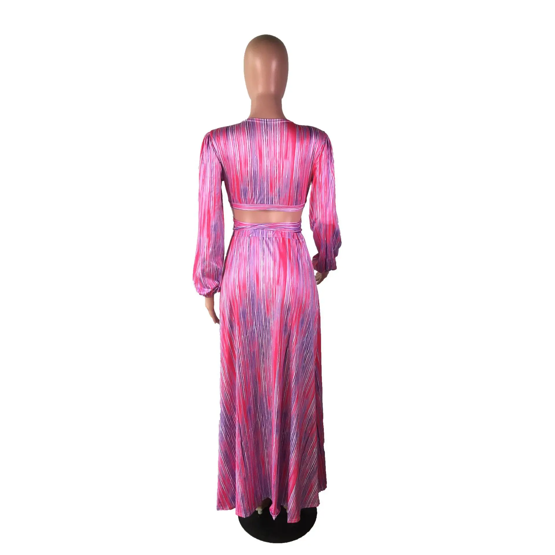 Женский свободный топ в полоску с длинным рукавом и глубоким v образным вырезом