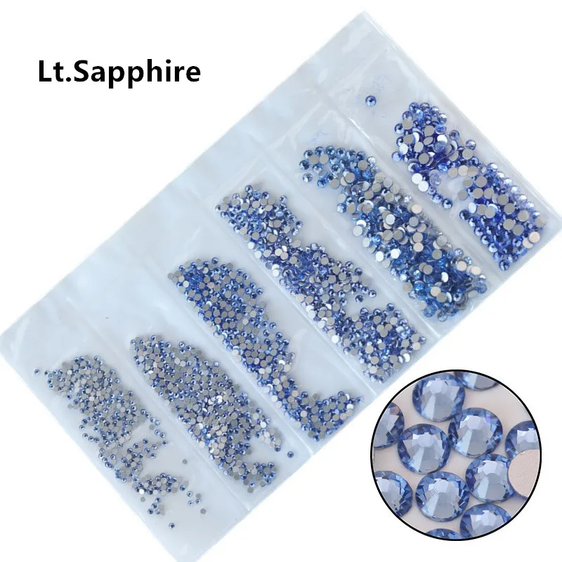 Light Sapphire 40 цветов, SS3-SS10 разных размеров, Кристальные Стразы для ногтей, стразы для дизайна ногтей - Цвет: Light Sapphire