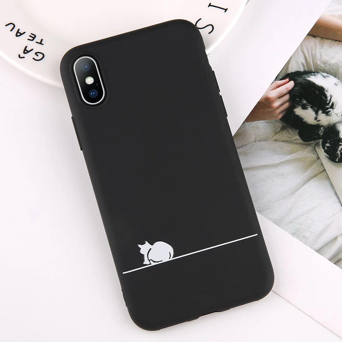 Lovebay мягкие черные чехлы для телефонов с котом для Iphone 6, 6 S, 7, 8 Plus, XS Max, XR, X, ультра-тонкий силиконовый чехол с милым рисунком - Цвет: T2