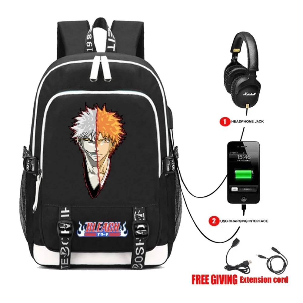 USB зарядка Многофункциональный рюкзак аниме Bleach школьный Колледж сумка для