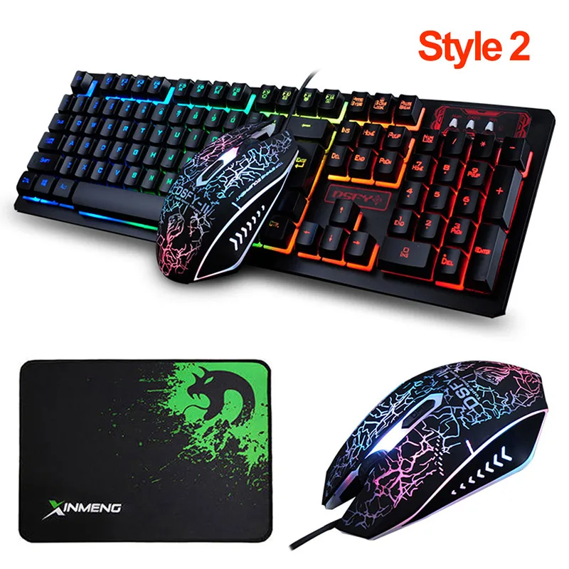 Black Style 2 K-13, проводная, Радужная, с подсветкой, Usb, мультимедийная, эргономичная игровая клавиатура+ 2400 dpi, комплекты оптической игровой мыши+ коврик для мыши - Цвет: Black Style 2