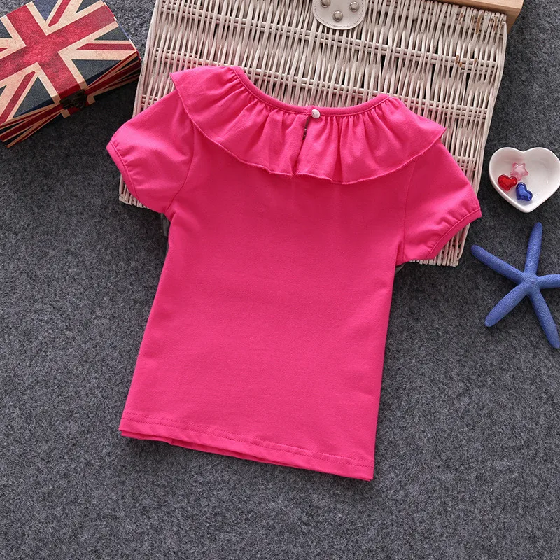 Baby Girl Clothing 2019 summer solid t shirt kid child ruffles sleeve clothes t-shirts baby girl children shirts 0-7T AA3511 | Детская