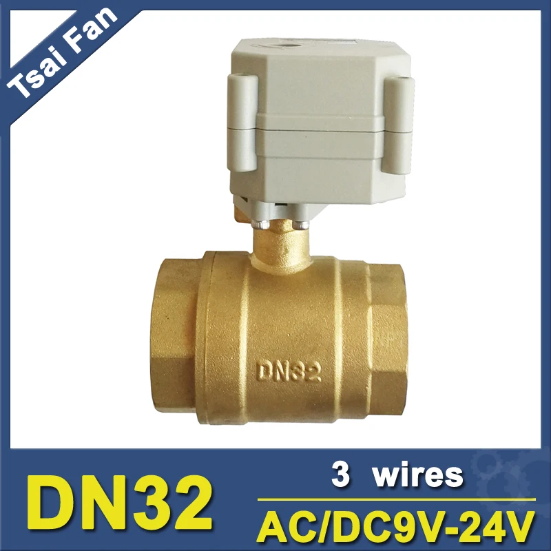 

1-1/4'' Automated Ball Valve AC/DC9V-24V 3/7 Wires 29mm Bore 2 Way Brass DN32 Electric With Indicator Metal Gear On/Off 5 Sec
