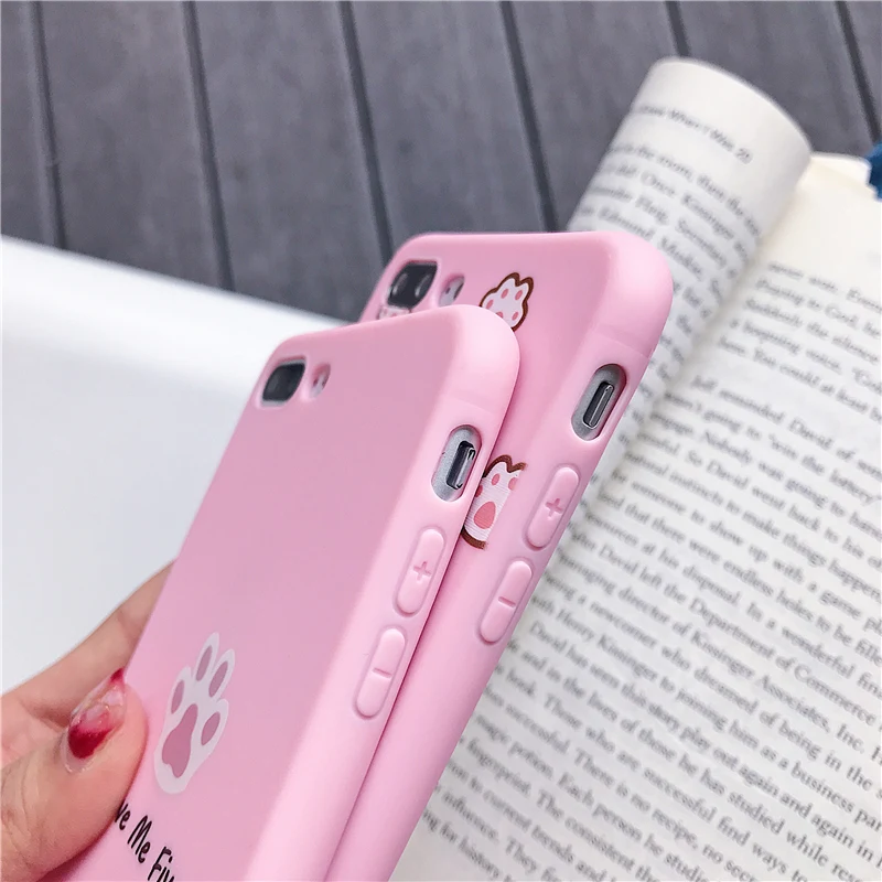 Чехол с мультяшным котом и когтями для iphone 12 11 Pro X XR XS Max 6 7 8 plus матовый розовый