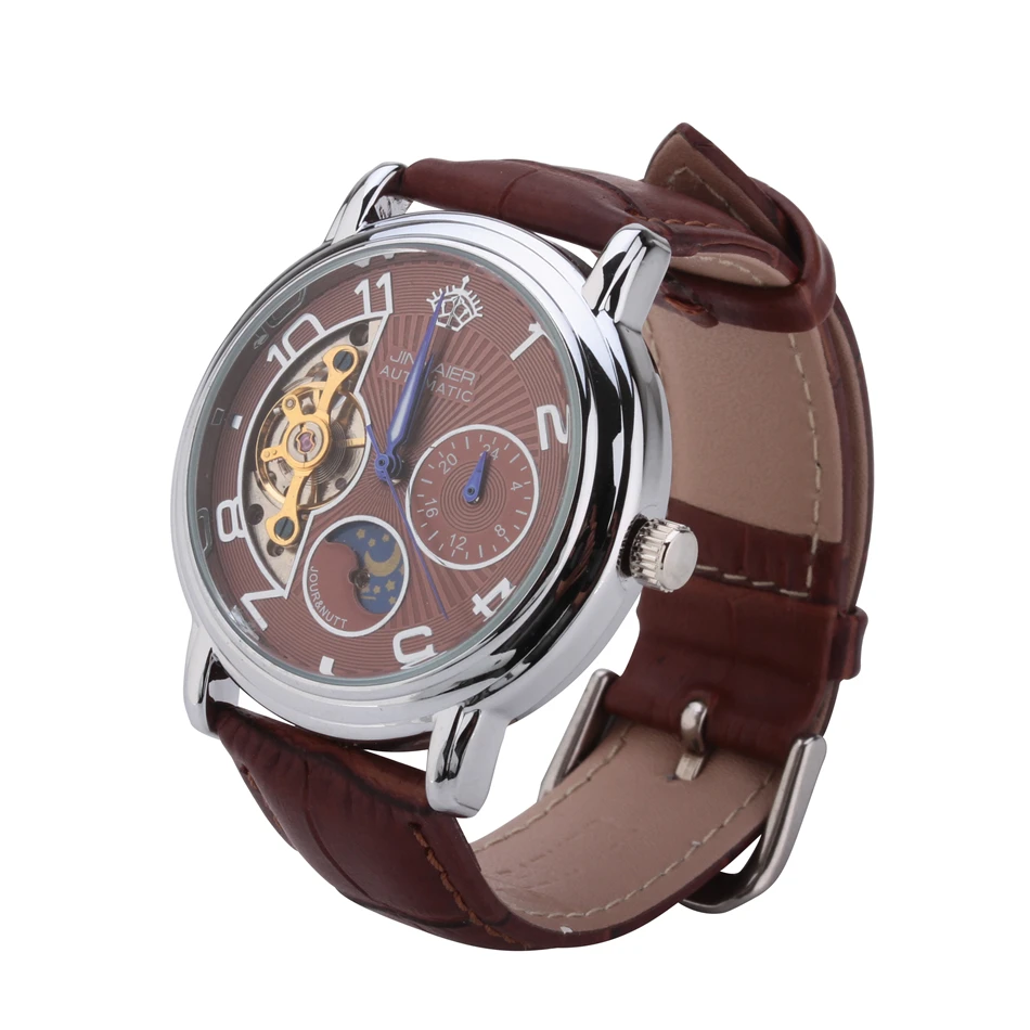Роскошные Брендовые мужские часы Скелет автоматические механические кожа self