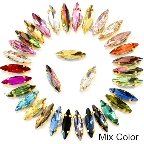 Mix colors 50 шт 4x15 мм конский глаз Форма пришить стразы с коготь Кристалл Стекло Стразы с золотой коготь для Сделай Сам одежда B1194 - Цвет: Mix colors