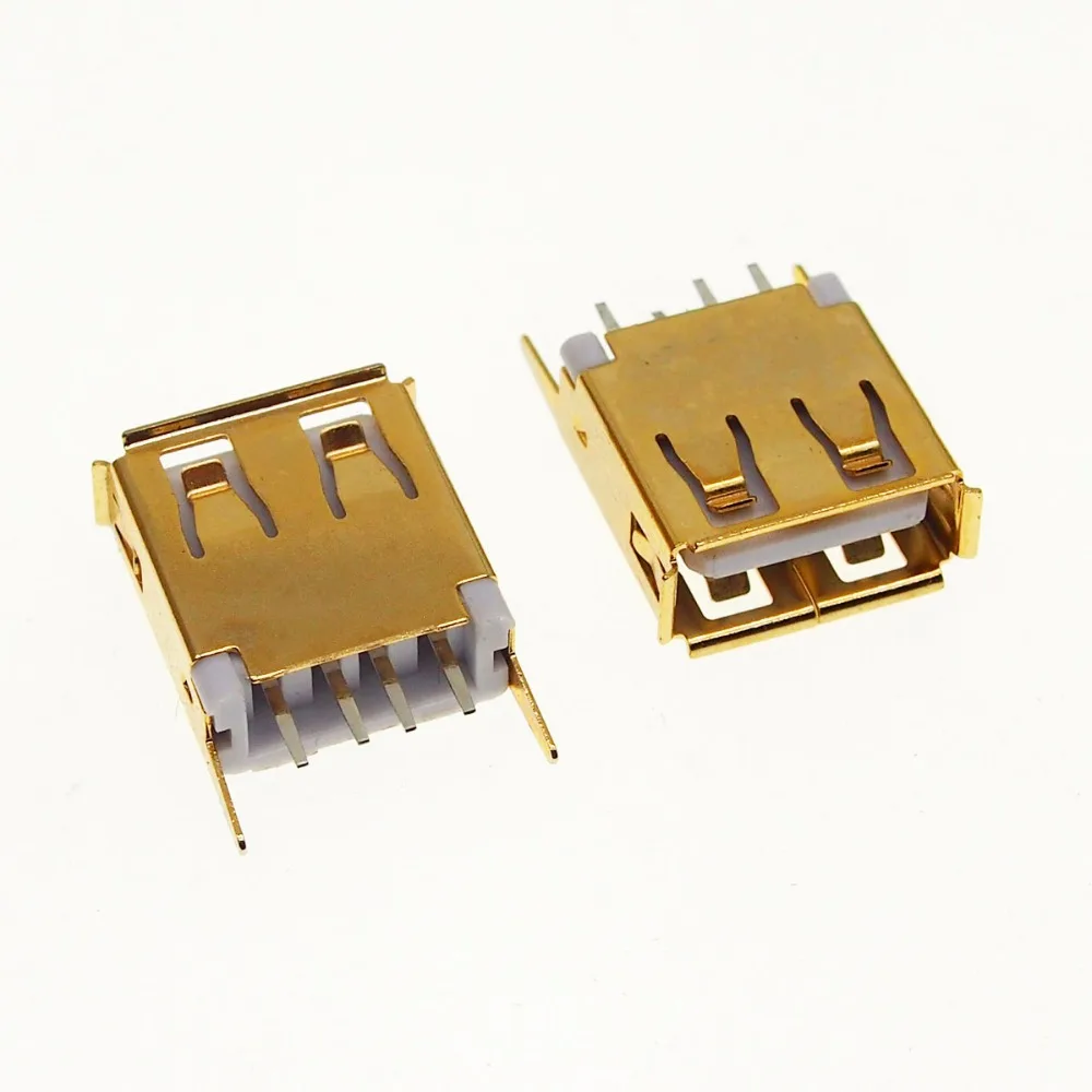 5 шт. 24K позолоченный USB A гнездовой разъем 13 7 мм 180 градусов прямая