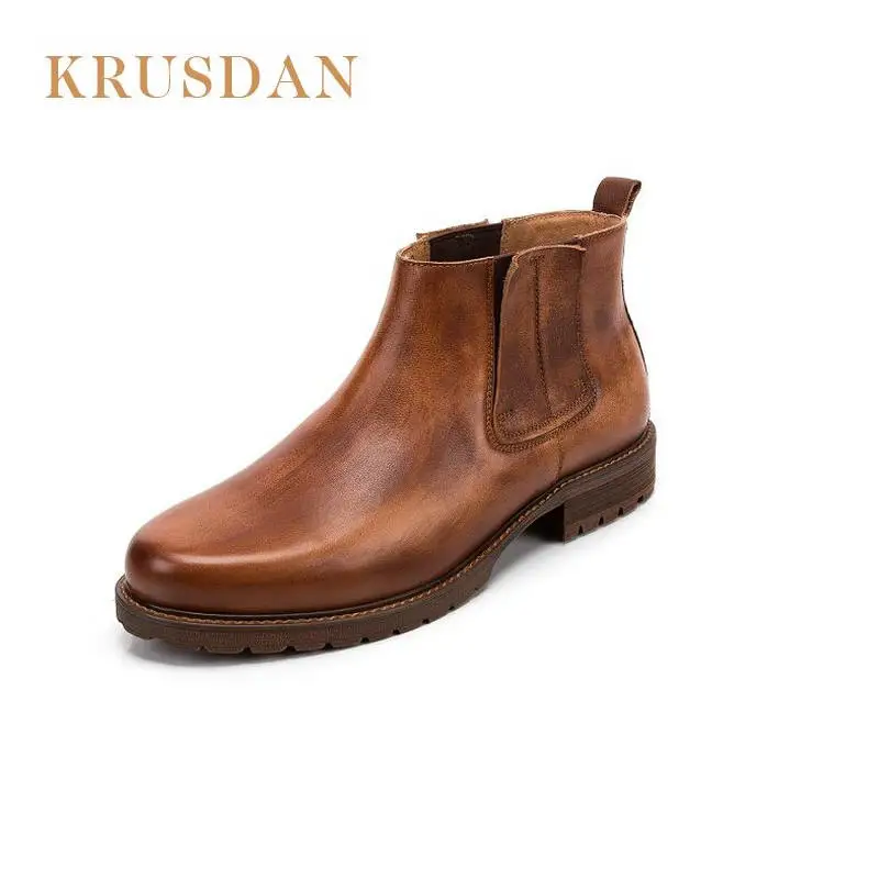 Коричневые мужские ботинки осенние рабочие из натуральной кожи винтажные ботильоны высококачественные