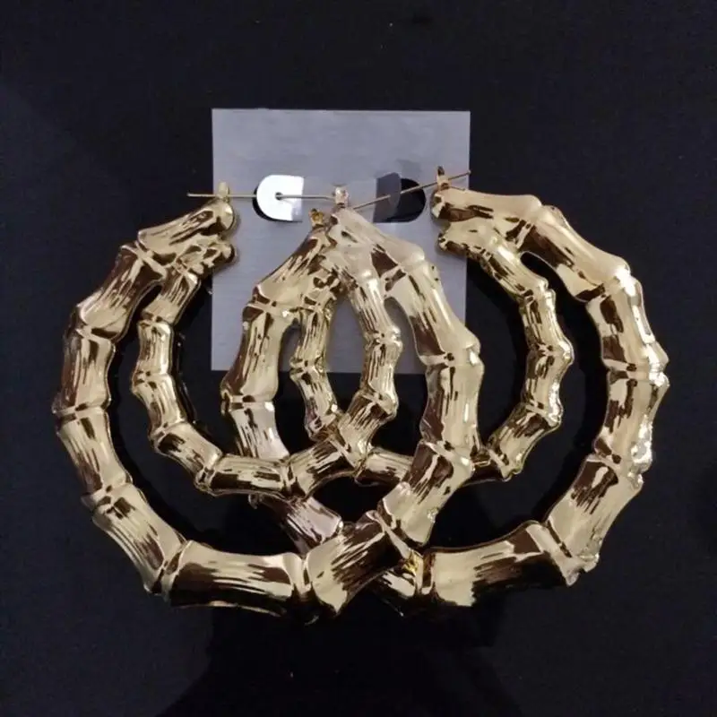 Большие бамбуковые серьги кольца в стиле хип хоп золотые женские с большим