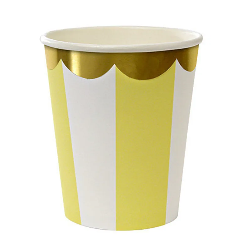 Paper Cup-8pcs 8 шт. желтые с золотом тарелки для вечеринки столовая посуда " 9" бумажные тарелки свадьба день рождения, детский душ десертный стол вечерние принадлежности - Цвет: Paper Cup-8pcs
