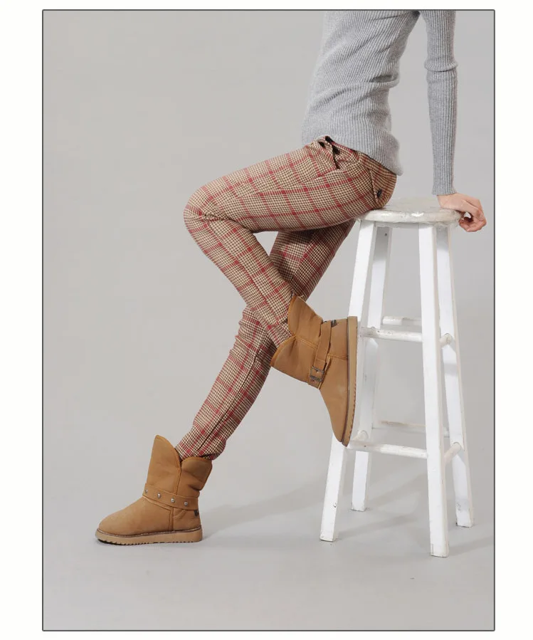 Women Plaid Pants Autumn Winter High Waist Velvet Thick Trousers Casual Vintage Plus Size 3Xl Pencil Pants For Women Ds50109