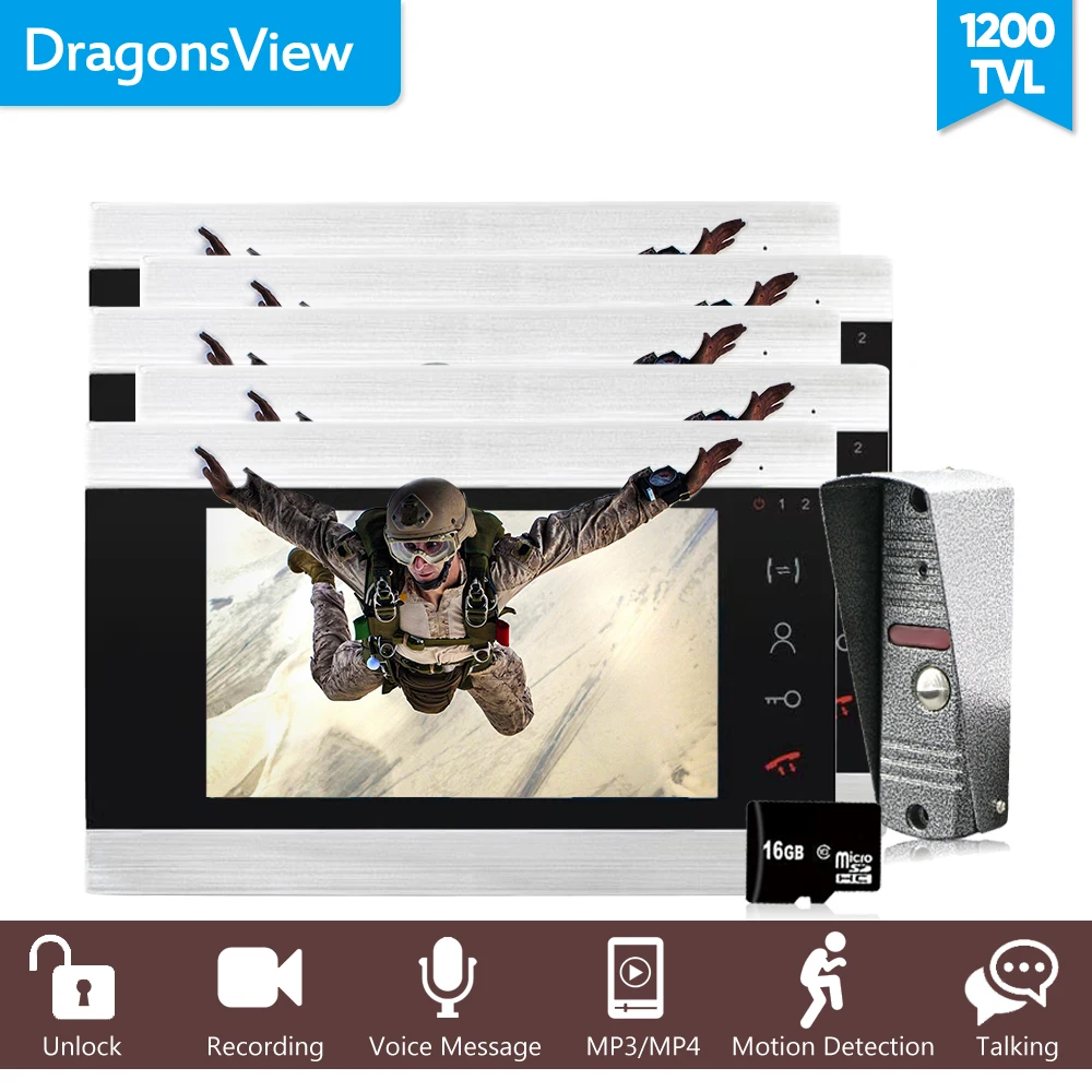 Дверной звонок Dragonsview 7 дюймов домофон с камерой сенсорная клавиша несколько