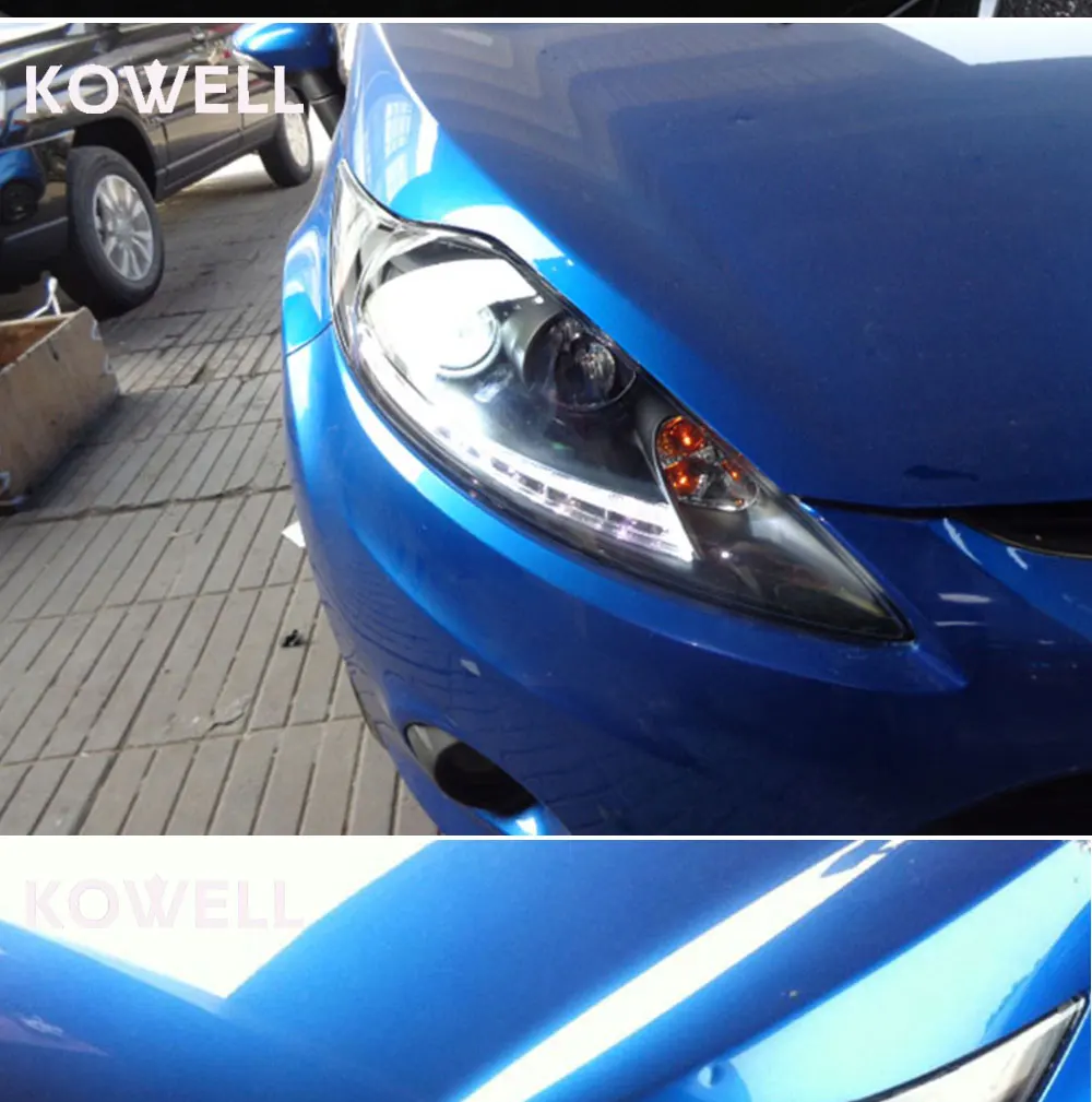 KOWELL автомобильный Стайлинг для Frod Fiesta 2008-2012 светодиодные фары дневного света hid Биксеноновые линзы ближнего света