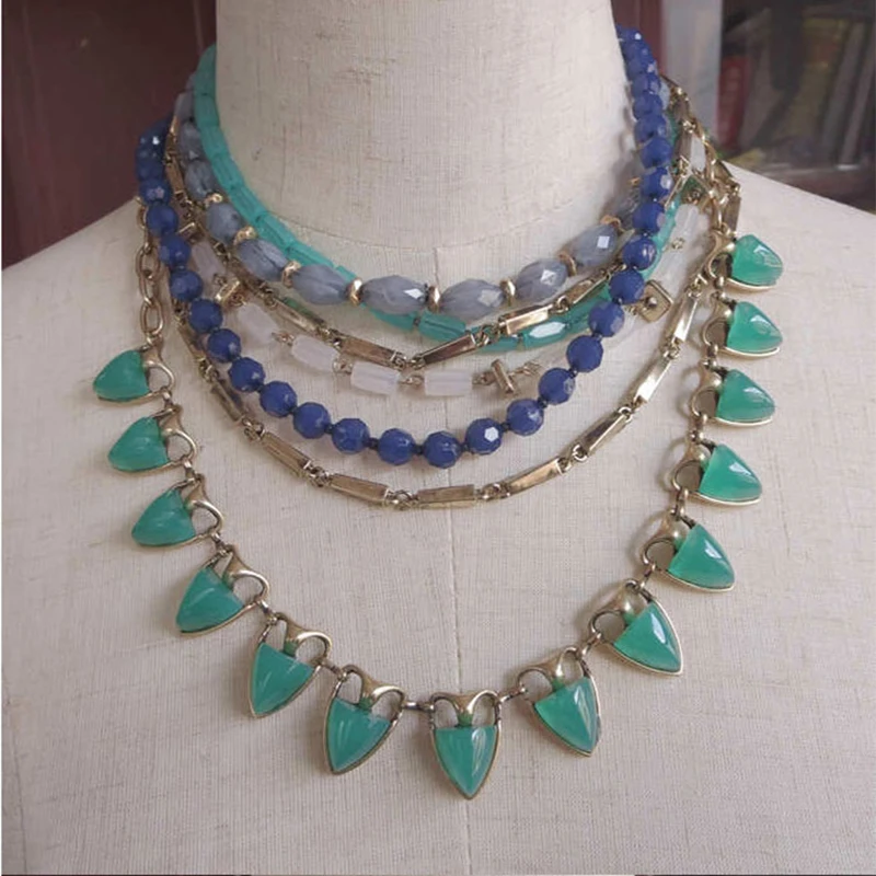 Модное Многорядное зеленое ожерелье из смолы роскошный чокер с мраморными