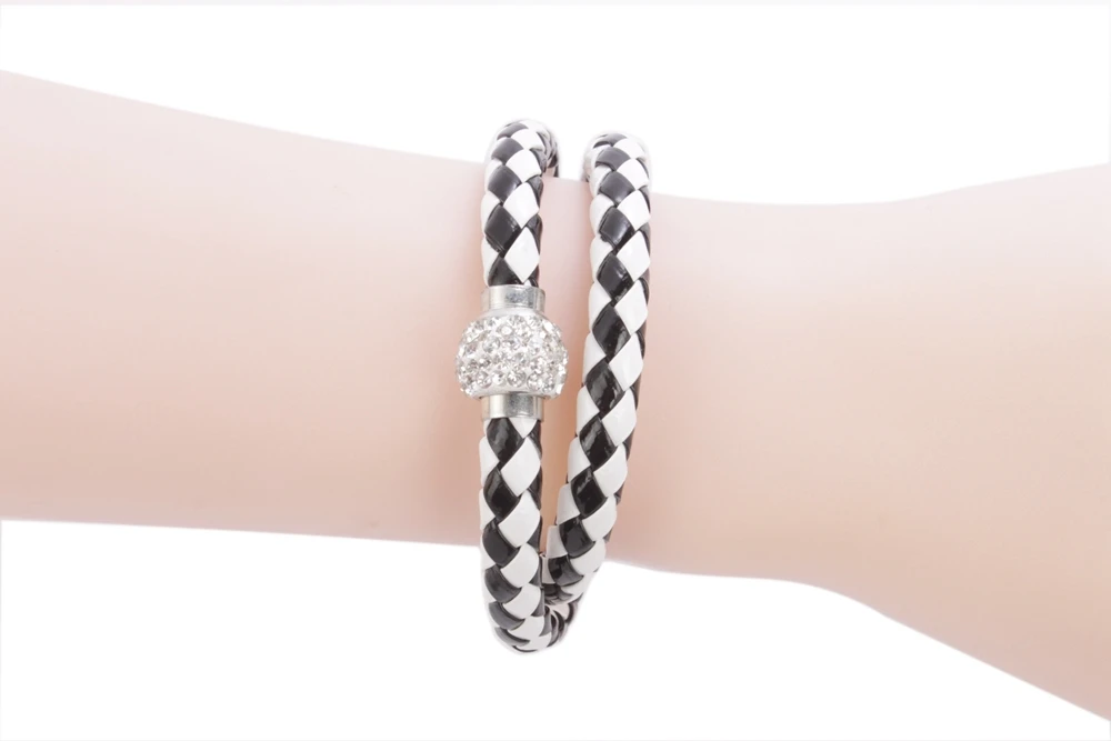 6 шт. стильный кожаный магнит горного хрусталя застежка Двойные Браслеты|bracelet