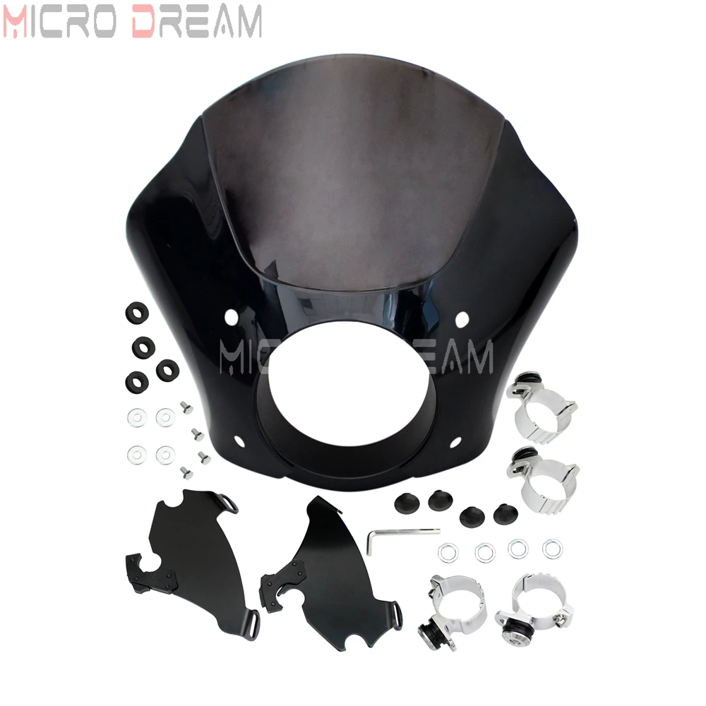 Smoke Windshield Gauntlet Headlight for Harley Sportster XL Dyna Street Bob FXD FLD Headlamp Fairing Mounting Clamp Bracket Kits |