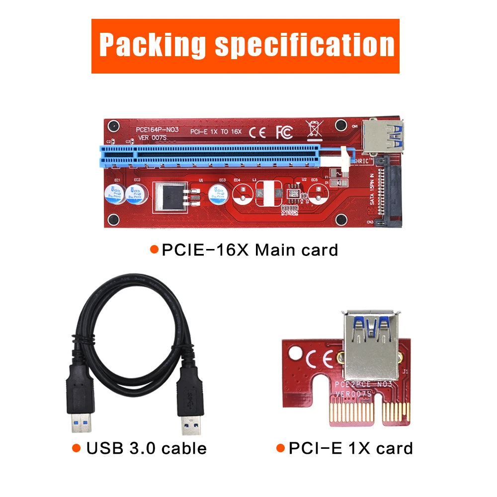 10 шт. TISHRIC VER007S PCI Express PCIE E Riser Card 007 007S 1x к 16x удлинитель USB 3 0 кабель 15pin SATA для BTC