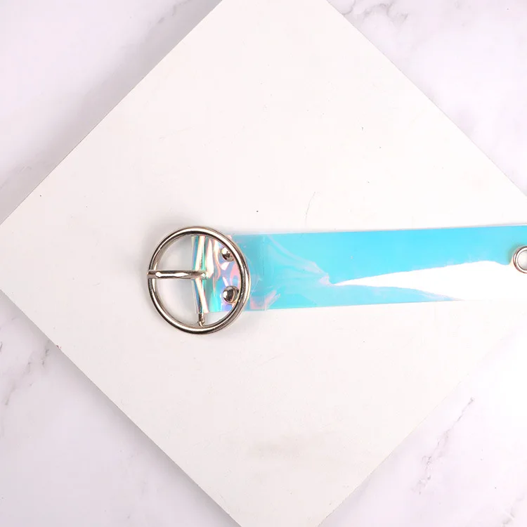 Circle Buckle Женский поясной ремень Лазерная металлическая пряжка повседневное украшение булавка прозрачный Модный женский пояс для девочки - Цвет: Circle Buckle