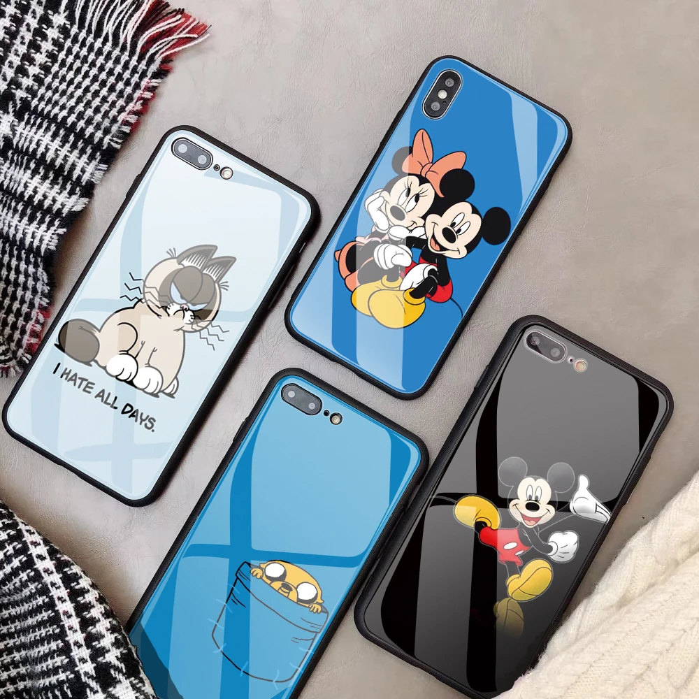 DIY мультяшный чехол из закаленного стекла для телефона с Микки Маусом для iPhone 7 8X6 6S Plus, Капа, чехол s, индивидуальная крышка телефона для iPhone XS MAX XR