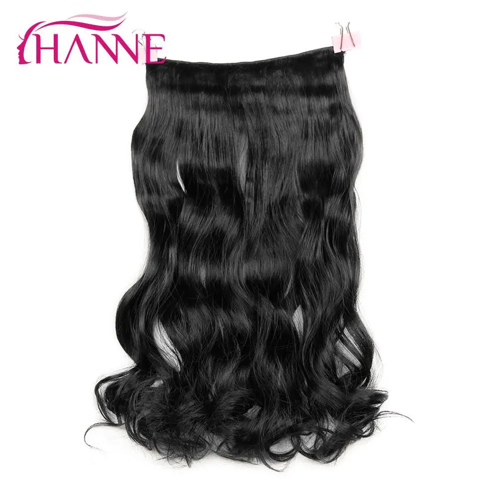 Black HANNE 24 дюйма 60 см 5 клипс длинные волнистые смешанные коричневые и синие зеленые розовые серые синтетические волосы на заколках для наращивания - Цвет: Black
