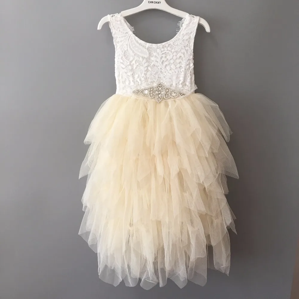 2018 new fashion toddler girls long lace dress with crystal sashes birthday 5 layers tutu children princess party vestido | Детская