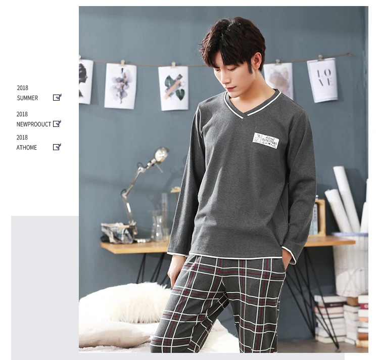WAVMIT Men's Pajamas Long Sleeve Cotton Plus Size 4XL 5XL Men Pyjamas Sets Sleepwear Sets Father Pajamas Nihgtwear