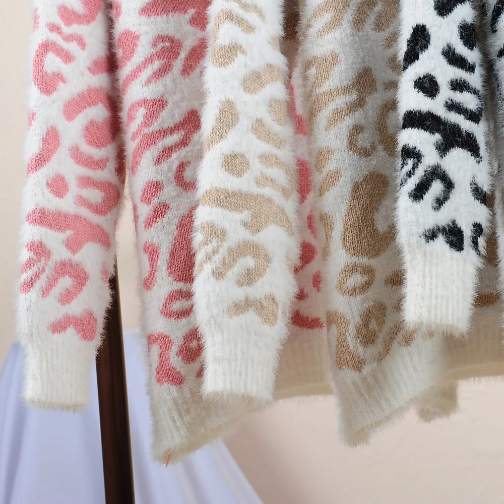 Winter Sexy leopard knitted o neck pullover sweaters female Autumn long sleeve women jumper Casual loose sweater streetwear | Женская